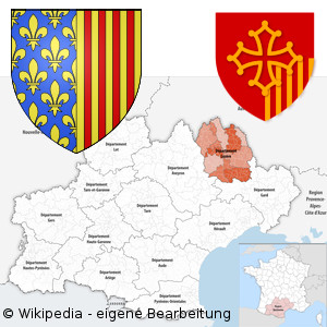 Wappen und Karte von Occitanie